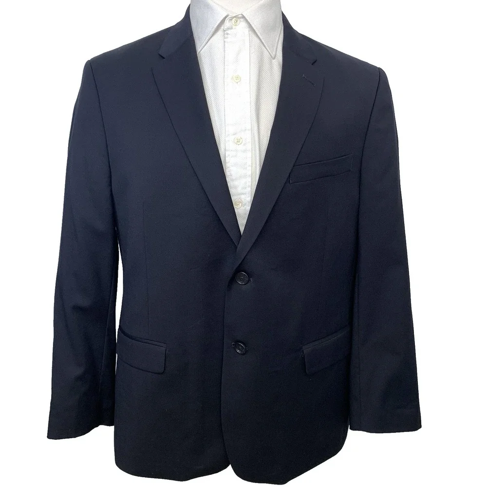 Tommy Hilfiger Sport Coat Men 44 Short Navy Blue Wool Lined Jacket Travel Flaw